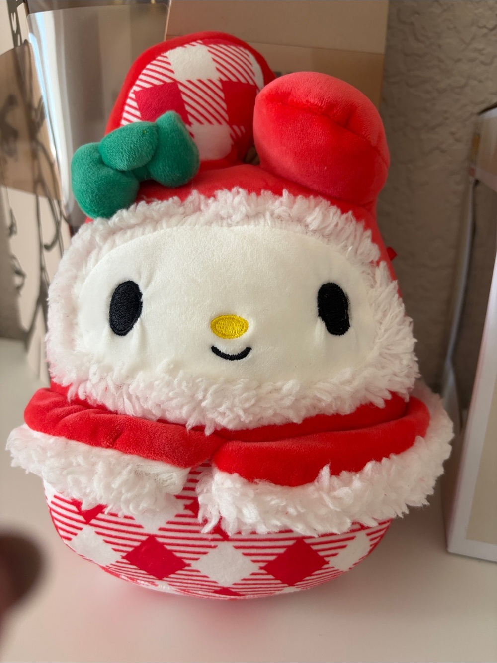 Sanrio My Melody Red White Plush with Green Bow
